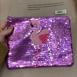 Tarte cosmetics flamingo purple sequin zip pouch